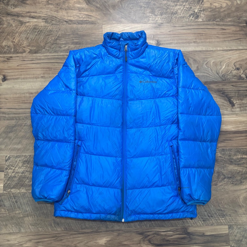 Vintage Y2K Columbia Puffer Jacket Mens M Blue Omni-Heat 650TD Down Winter Coat